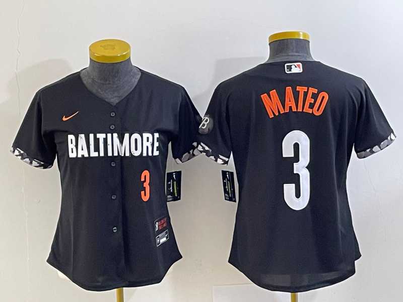 Youth Baltimore Orioles #3 Jorge Mateo Number Black 2023 City Connect Cool Base Jersey